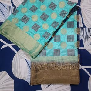 Banarasi Silk Saree With Check Printed