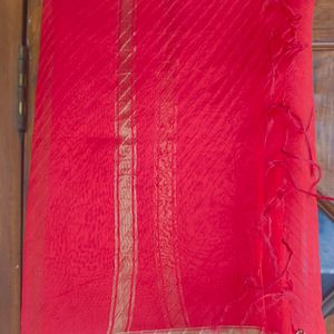 Bright Red Dupatta With Gold Zari Border