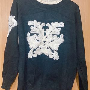 Embroidered Black And White Sweater