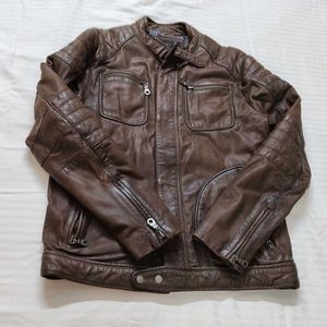 Woodland Men's Brown Pure Leather Jacket