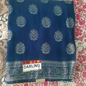 Blue Colour Rubber Print Saree