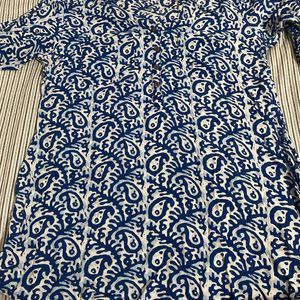 Blue & White Short Kurta With One Pocket