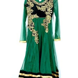 Green Netted Gown With Dupatta
