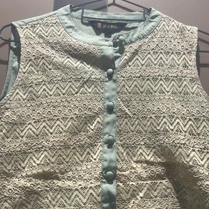 Green Sleeveless Top With Designer Neck