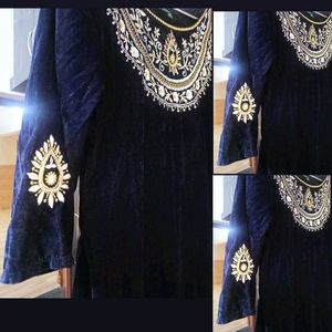 Embroidery Velvet Kurta With Free Tote Bag