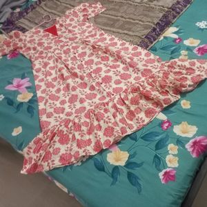 New Aline Flower Print Cotton Kurti