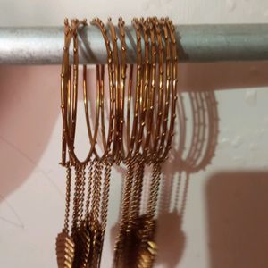 12pcs Golden Bangles With Jhumkas