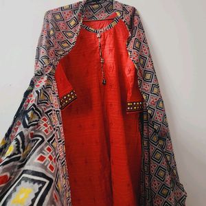 Red Cotton Suit Along With Duppata