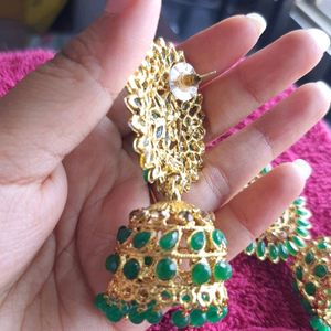 Green Jhumka Light Weight Partywear