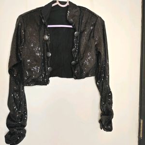 Black Sequin Party Wear Overcoat