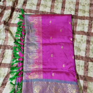 Pink And Green Silk Saree