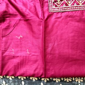 Sequence Neck Work Wine Cotton Stitched Kurta