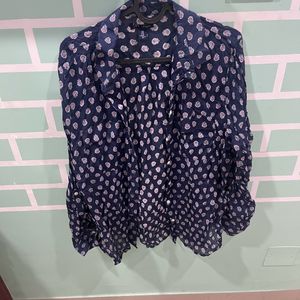 Chic Boyfriend Fit Navy Blue Printed Shirt