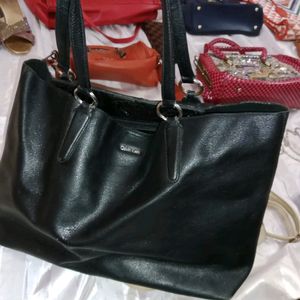 Calveinclien Black Leather Trendy See Tote Handbag