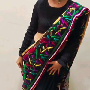 Beautiful Black Net Sari Used Once N Marriage Blou