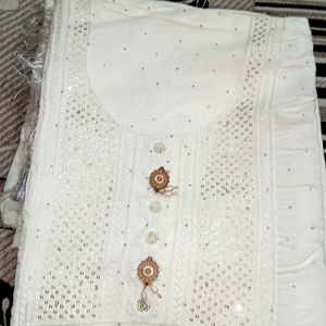 Pure White Colour Suit Material With Dupatta