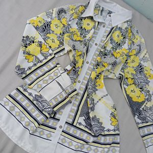 New Asthetic Yellow Art Shirt Frock