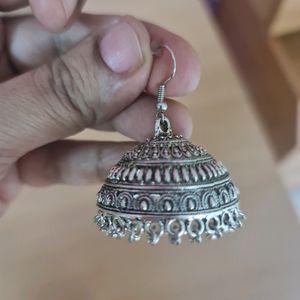 Big Oxidized Silver Jhumkas