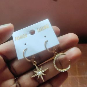 Golden Moon And Star Hoop Earrings