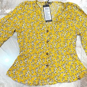 Yellow Floral Clinched Top