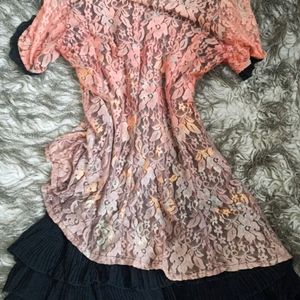 Flower Lace Detail Ruffle Bottom Tiered Dress