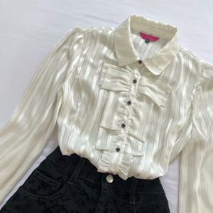 Victorian Lace Button Down White Shimmer Shirt