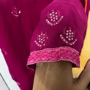 Rani Pink Saree With Blouse