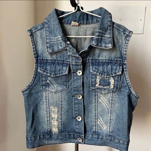 Vintage Distressed Waistcoat Denim Vest