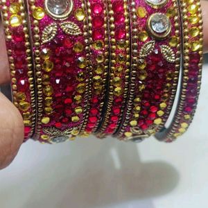 Handmade Pink and Golden Stone Bangles