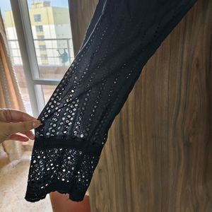 Black Colored Cotton Net Pants