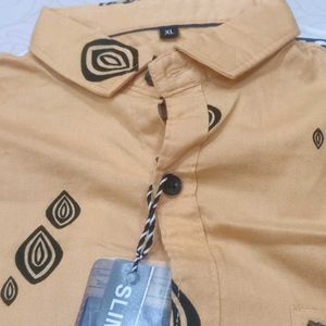 Men's Stylish Mustard Casual Shirt with Unique Spi