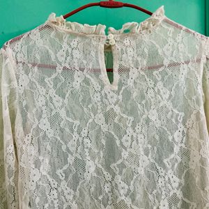 White Sheer Top With Bell Sleeves