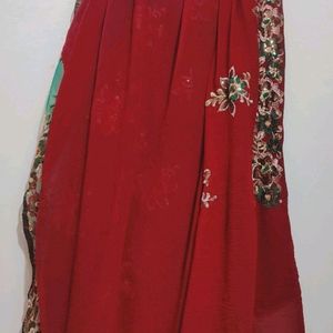 Maroon Green Saree For Festive Without Blouse