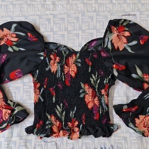 Floral Black Top