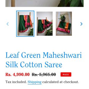 Leaf Green Maheshwari Silk Cotton Saree