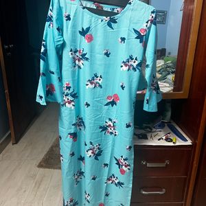 Cyan blue Georgette Floral Kurti