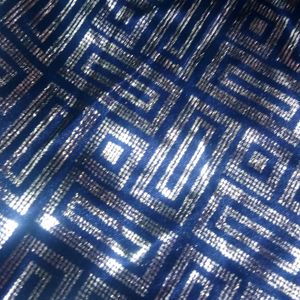 Navy Blue Silver Print Hosiery Fabric