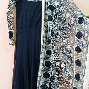 Black Net Embroidery Anarkali And Heavy Dupatta