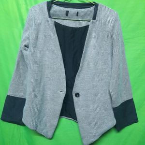 Women's Cropped Blazer Grey Jacket Checker Coat 🧥