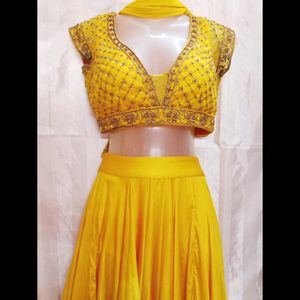 Mustard Embroidery Work Lehenga Choli