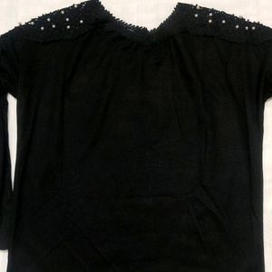 Black casual Wear Top With Embellishment