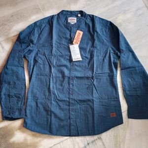 Mandarine Collar Blue Shirt