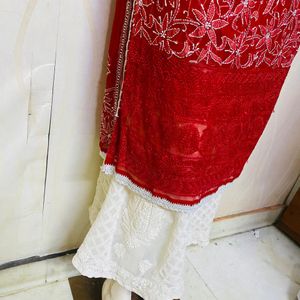 Red White Lakhnavi 2 Pec Dress Orignal