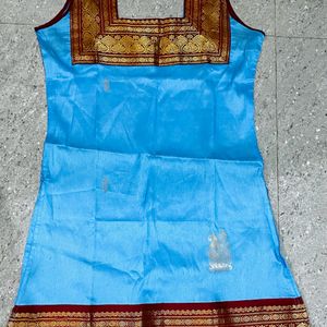 Beautiful Blue Sleeveless Kurti Made Of South Silk