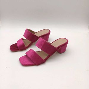 Magenta Velvet Block Heels 2 Inches.