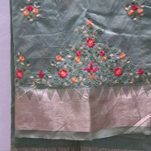 Embroided Green And Golden Saree