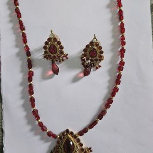 Ethnic Red Jewellery Set With Earrings