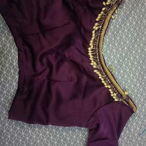 Golden Saree With Purple Blouse.....Ready To Wear