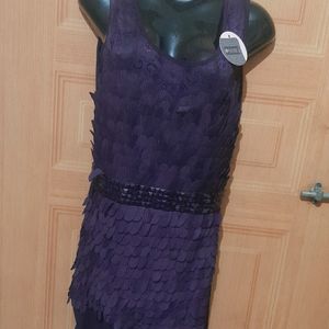 Purple Feather Look Party Wear Dress.