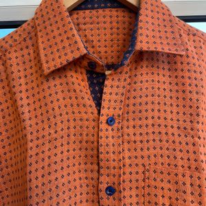 Orange Colour Stitched Shirt For Men